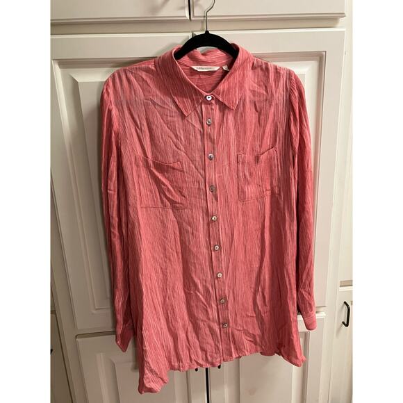 Soft surroundings Large Coral Top Viscose Long Sleeve Button Down Lightweight - Picture 2 of 5